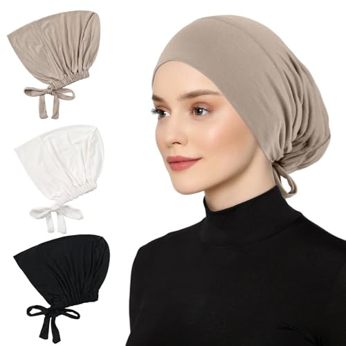 Hijab Foulard da donna, undercap, turbante islamico, musulmano, con tie back, elastico e traspirante, beige., 36