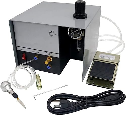 Macchine for incisione manuale pneumatiche a velocità regolabile da 1400 giri/min Manipolo pneumatico for bulino da 80 W con testa singola for gioielli, artigianato e ferro battuto(Color:Silver)