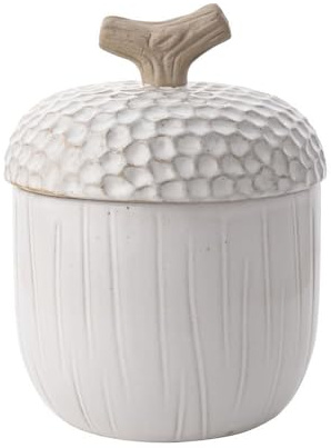 Widdop and Co. - Country Living - White Glazed Ceramic Acorn Serving Jar - Large. Home Decor Gifting for Kitchen, Hosting, Dinner & Parties for Outdoor & Nature Lovers - H: 16 x W: 13 x D: 13 cms.