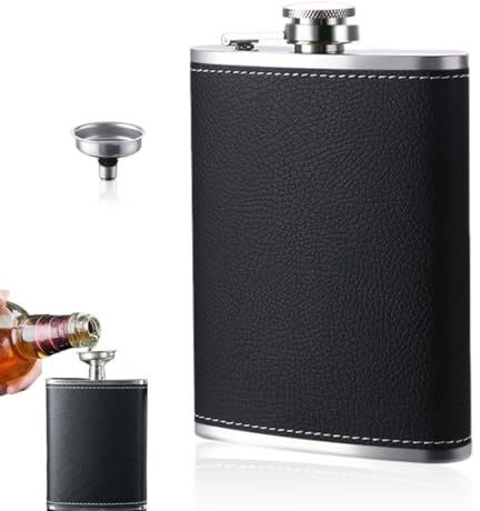 SULIUDAJI 1 Pezzo Fiaschetta Tascabile 8oz/230 ML Fiaschetta Whisky Con Imbuto, Acciaio Inox 304, la Fiaschetta In Pelle Nera è Piccola ed Elegante Per le Fiaschette da Trekking