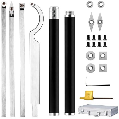 25-Teiliges Drechseleisen Set, Drehmeißel Set, Drechselzubehör, Drehbank Zubehör, Drechselmesser, Drechselwerkzeuge Hartmetall, Drechseln Zubehör mit Wendeschneidplatten für Drehmeißel