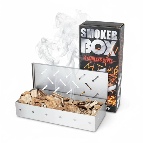 Caja ahumadora para parrilla, caja de ahumar de acero inoxidable para todas las parrillas, accesorios de barbacoa resistentes, funciona con virutas de madera, caja de ahumadores de carne superior para