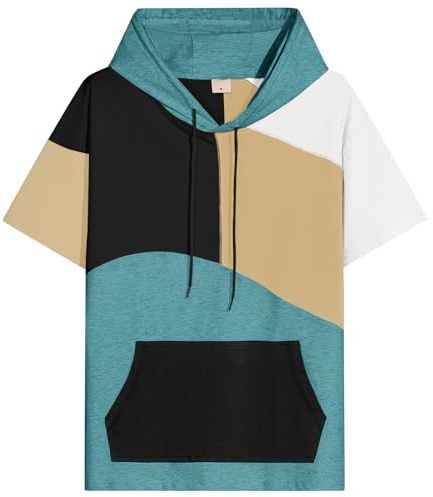 Covisoty Felpa Maniche Corte con Cappuccio Uomo Color Block Maglietta con Cappuccio Estate Sweatshirt T-Shirt Hoodie