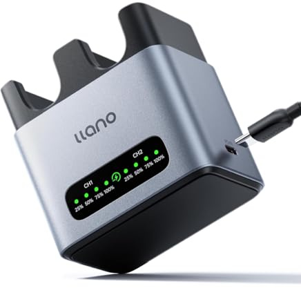 llano 20W LP-E6P LP-E6NH Chargeur de Batterie Rapide 2 Emplacement pour Canon Batteries d’Appareil EOS R5/R6/R7 Mark II, 5D/6D/7D Mark II/III/IV, 60D/70D/80D/90D, USB-C, Affichage LED, Aluminium CNC