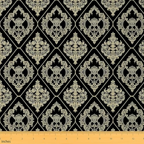 Loussiesd Erwachsene Schwarz Gold Damast Stoff 184x150cm Geschenk Antik viktorianische Barock Stoffpaket Männer,Gothic Vintage Floral Damast Partei Klassische Dekostoff,Bohemian Patchwork Stoffe