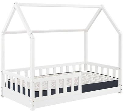 Set de Cama Infantil Cabaña ''Bosco'' Blanco 90x190cm + Colchón ZENT Roller 90x190cm (Altura 17cm), Transpirable, Adaptable y Atérmico