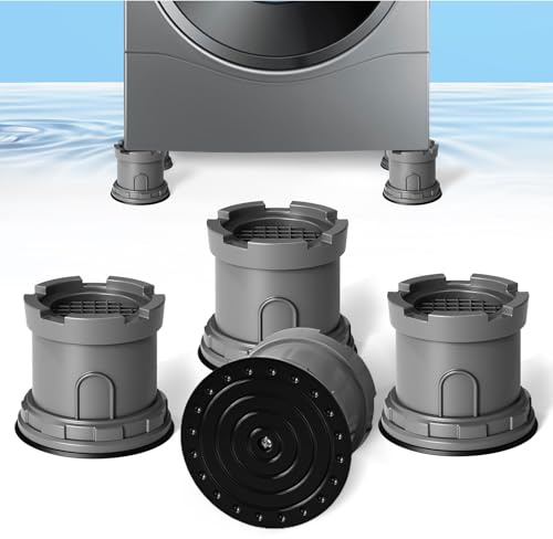 Washing Machine Anti-Vibration Pads, Height Adjustable to Prevent Noise, Vibration Transfer, Anti-Vibration Stabilizer Support Feet with Suction Cup Bottom (Grey)