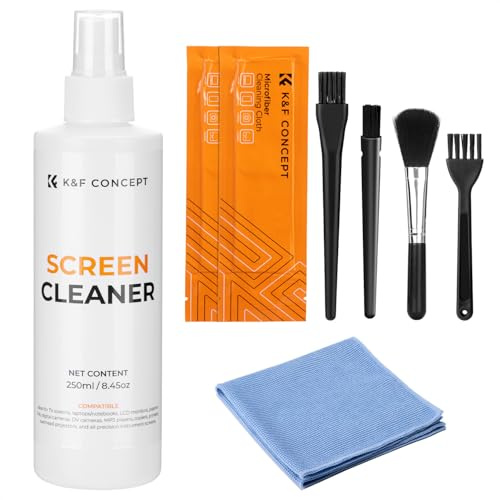 K&F CONCEPT 250ML Spray Pulitore Schermo + Grande Panno Perla + Panni in Microfibra x2 + 4 Spazzole - Detergente Elettronici Compatibile con Auto, Computer, Laptop,iPad, MacBook,Telefono,Orologio