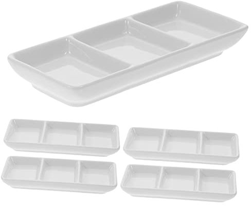 WEKADRIN Set 5 Piatti in Per Salsa Soia Piatto Per Immersione a 3 Griglie Per Ristoranti e Casa Design e Multifunzionale