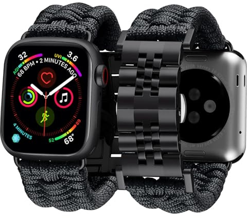 BINLUN Kompatibel mit Apple Watch Armband 49mm 46mm 45mm 44mm 42mm 41mm 40mm 38mm Geflochten 550 Paracord Stahl Sport Armbänder Kompatibel mit iWatch Ultra3/2/1 SE3/2/1 Series 11/10/9/8/7/6/5/4/3/2/1