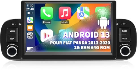 Autoradio per Fiat Panda 2013-2020, Android 13, Schermo Touch IPS 7 | Android 13 2G+64G con GPS Navi, Bluetooth, WLAN, DSP, Comandi al Volante, Schermo Touch IPS da 7 pollici