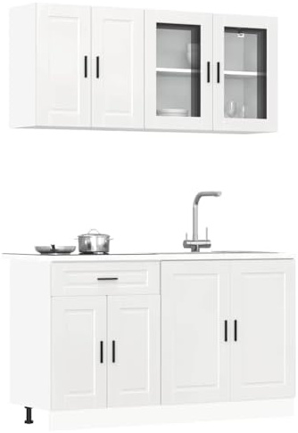 Emmtore 4-TLG. Küchenschrank-Set Holzwerkstoff, Küchenzeile Einbauküche, Schrank-Set, Unterschrank, Küchenschrank, Hängeschrank,Hochglanz-Weiß