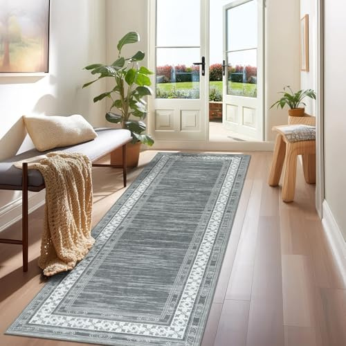 IMIYOKU Läufer Teppich für Flur Waschbarer Kurzflor Teppich mit rutschfestem Gummirücken Modern Küchenläufer für Eingangsbereich, Waschküche & Wohnhausflur 80x300cm