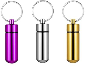Waterproof Aluminum Pill Box - 3pcs Pocket Pill Case - Small Pill Boxes Organiser - Portable Container Keychain Pill Holder - Portable Mini Pill Boxes (Purple+Silver+Gold)