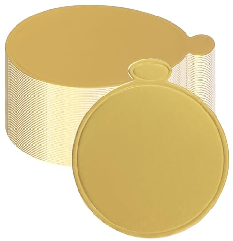 BOXOB 50 Stück Mini-Tortenbretter, 8 cm Runde Goldene Mini-Cupcake-Unterlagen Dessert-Präsentationstabletts Pappteller für Mousse-Desserts Gebäck Brot