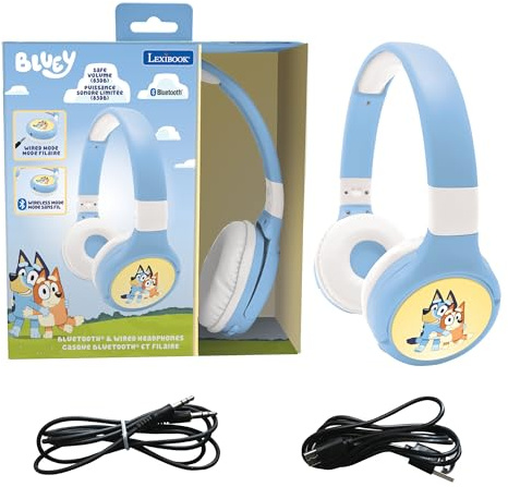 Lexibook, Bluey, Bluetooth-Kopfhörer, HPBT010BY | 2-in-1 Bluetooth & kabelgebunden, Lautstärkebegrenzung, faltbar, verstellbar