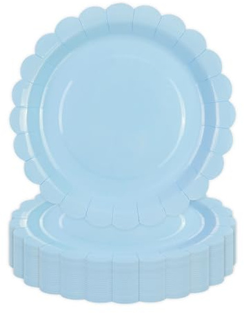 DHAIQC 50 Stück Pappteller Blau 23cm, Gewelltem Partyteller Papierteller Geburtstagsteller Einwegteller Set für Geburtstag, Hochzeiten, Jubiläums (Blau, 23cm)