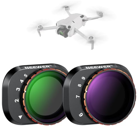 NEEWER Variable ND Filter Set Compatible with DJI Mini 4 Pro, ND2-32 (1-5 Stops) + ND64-512 (6-9 Stops) Multicoated HD Optical Glass Drone Camera Lens Accessories Photography Video Recording
