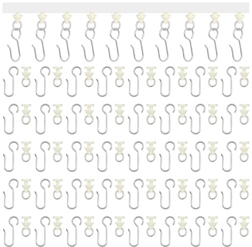 100 Stück Gardinenröllchen für Schiene,mit 50 Stück Gardinenhaken Gleiter und 50 Vorhanghaken Edelstahl,Gardinengleiter für Schienen zum Aufhängen von Vorhängen, Trennvorhängen, Duschvorhängen