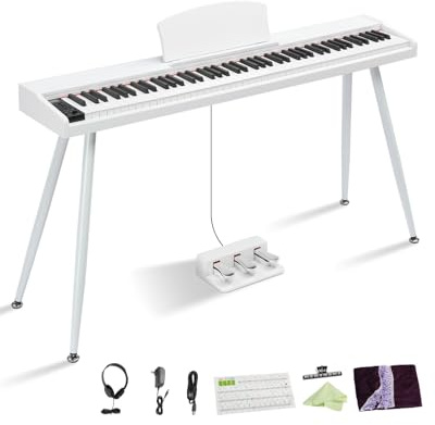 LALAHO 88 Key Semi-Weighted Keyboard Piano, Digital Piano Keyboard with Professional Triple Pedal, Bluetooth MIDI Function, Advanced Chip and Full Equipment for Beginner (White)