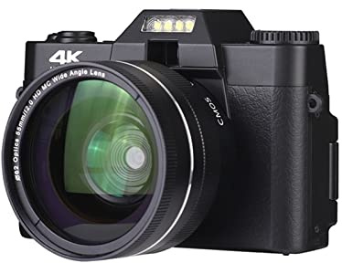 Fotocamera digitale fotografica da 48 MP for videocamera fotografica compatta Vlog 4K videoregistratore Vintage retrò ruota lo schermo Regalo per principianti(128G TF Card,With Wide Angle Lens)