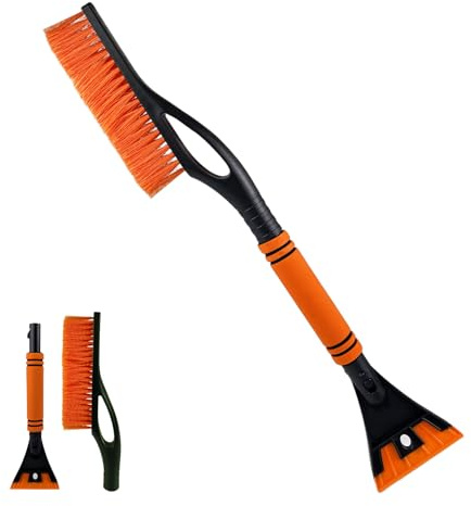 VELLUSTRA Rascador de Hielo para Coche con Escoba 2 en 1, Cepillo de Nieve, con Mango Suave Antideslizante, Accesorio de Invierno, Fácil de Montar, Desmontable, para Los Coches y Camionetas