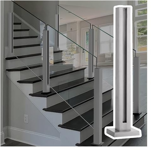 Poteau de balustrade carré en verre et acier inoxydable – Hauteur réglable de 60 à 105 cm pour intérieur/extérieur – Colonne de balustrade en verre élégante pour escalier, balcon, jardin – Couleur