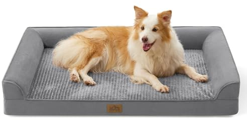 Cosy KISS Orthopädisches Hundebett Waschbar für Sehr Große Hunde, XL Grau | Rutschfestes, Weiches U-förmiges Hundebett, Wasserdichter Abnehmbarer Bezug, Tragbares Haustiersofa, 112x81x18 cm Grau