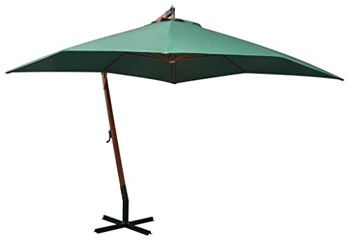 Ampelschirm 300x300 cm Grün, robuster Holzmast, UV-Sonnenschutz für Garten und Terrasse, rechteckiger Freiarmschirm Außenbereich, wasserdichtes Polyester