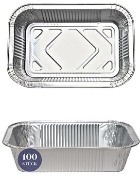 Inoverse 100 stycken aluminiumskålar med lock 865 ml – 21,2 x 14,7 x 4 cm aluminiumgrillskålar och droppskålar för grillning, matlagning och bakning – engångsfettuppsamlingsbrickor, ugn och