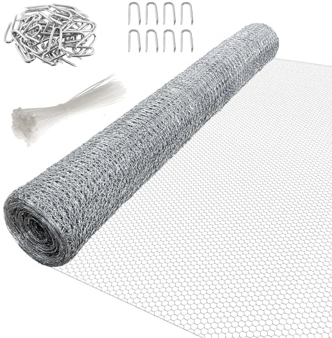 Garden Mile Galvanised Chicken Wire Mesh Roll 10m x 0.9m - 13mm Hex Netting Poultry Fencing with 100 Cable Ties & U-Nails Garden Wire Fence for Rabbits, Chickens, Plant Protection & Animal Enclosures