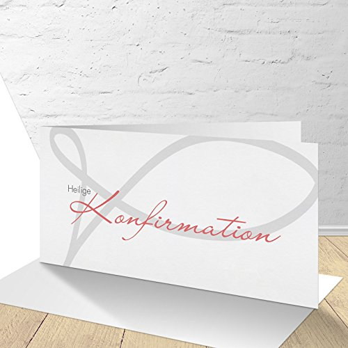 5 Karten zur Konfirmation mit passenden Umschlägen, Motiv Konfirmation Fisch_pink, Einladungskarten zur Konfirmation, Klappkarten im Set zu 5 Stk.