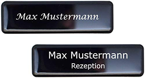 Aluminium - Kunststoff-Namensschilder inkl. Gravur mit Magnet silberfarbig Größe 70x20 mm (schwarz)