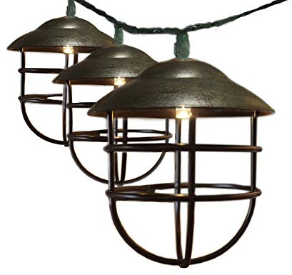 ACRAFT String Lights for Patio Metal Cage with Vintage Style Connectable Brown Lantern Pendant Lighting for Thanksgiving Christmas Lights for Tree Branches Outdoor Garden 10 Bulbs 7.1ft (Plug in)