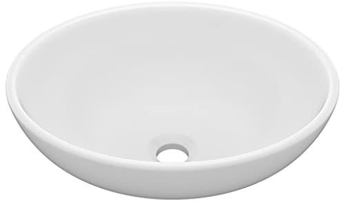 vidaXL Lavabo de Lujo Ovalado Tocador Montado Encima Piedra Vasija Aseo Indoro Cocina Garaje Fácil de Limpiar Moderno Cerámica Blanco Mate