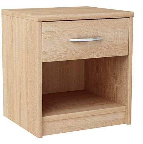 MATKAM Nachttisch 1S in klassischer Optik | H/B/T 45 x 38,8 x 35 cm, mit einem Schubladen und einem offenen Ablagefach| In verschiedenen Ausführungen erhältlich (Sonoma Eiche)