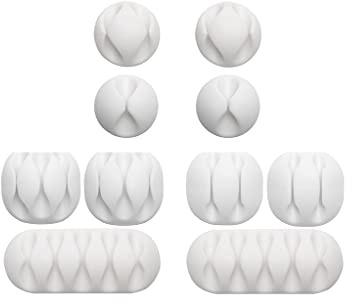 Tiardey 10pcs fermacavi, fermacavi Adesivi Neri, Gestione Ideale dei Cavi per Cavi - casa, Ufficio, Auto, Comodino da scrivania - Bianco