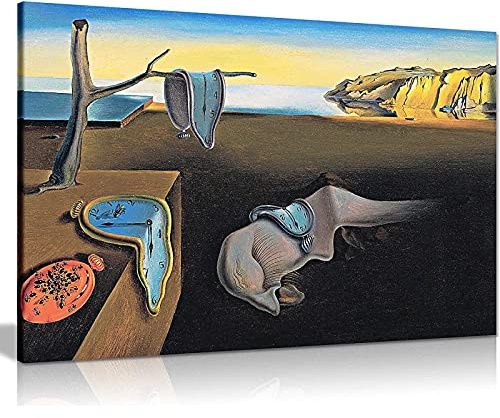 Jianghu Art Drucken Salvador Dali Die Beständigkeit der Erinnerung Uhren Surreales Ölgemälde Leinwand Poster Wandkunst Bild Für Wohnzimmer 50x90cm (20x35in) Mit Rahmen
