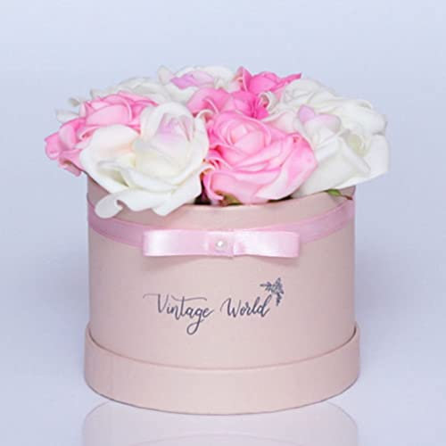 Vintage World Infinity Mailand Handgemachte Rosenbox, 9 Rosen, Geschenkidee, lange haltbar, beige