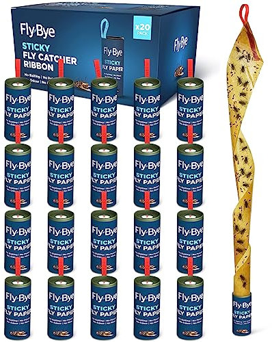 Fly-Bye Fly Catcher Paper (20 Pack) - Sticky Indoor Traps – Fruit Flies & House Fly Trap – No Odour, Poison-Free, Eco-Friendly