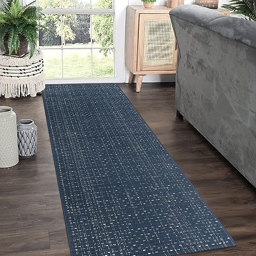 Seavish Lång löpare | köksmatta | utomhusmatta 60 x 152 cm | bomull | vävd matta entré | mörkblå | bondgårdsmatta | matta för hem, linne, terrass
