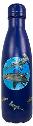 NatureVac - Shark 500ml Insulated Water Bottle from Deluxebase. Navy Blue Stainless Steel Thermal Flask for Gym, Office, Travel - Double Wall Vacuum, Leak Proof & BPA-Free - Cold for 24h/Hot 12h
