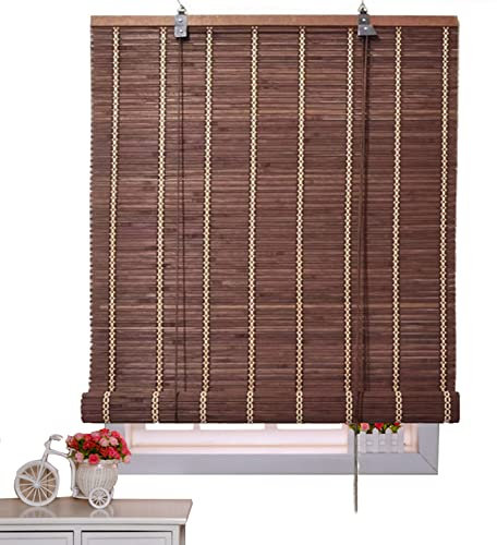 Retro Bambusrollo für Fenster,Dunkelbraun Rollo Bambus Raffrollo,Natur Holzrollos Jalousine,70% Verdunkelungsrollo,Sonnenschutz und Sichtschutz Rollo Seitenzugrollo,Anpassbar (W70xH120cm/28x47in)