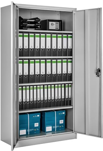 tectake Armoire de Bureau métallique 80 x 40 x 180 cm avec Serrure Rangement Bureau avec 5 Compartiments pour Classeur Rangement Documents Industriel Meuble 2 Portes, 4 Étagères Réglables en Hauteur