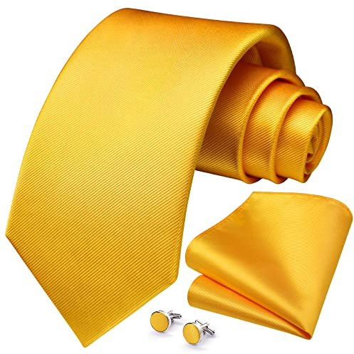 HISDERN Herren Hochzeit Krawatten und Einstecktuch Solide Krawatte Manschettenknöpfe Set