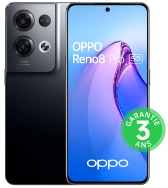 OPPO Reno 8 Pro - Smartphone 5G 8GB RAM + 256GB - Triple sensor 64MP, frontal 32MP - Pantalla AMOLED 120Hz 6.7 - Batería 4500mAh + Carga rápida 80W - Negro helado