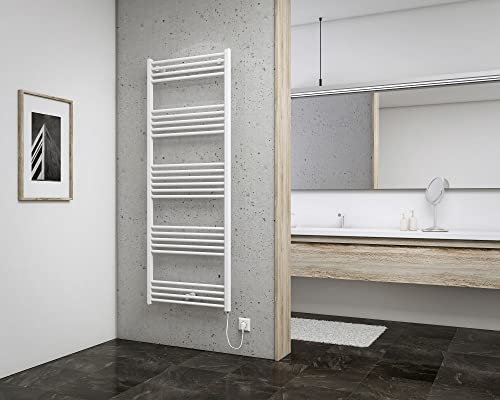 Schulte Europa elektrisch Handtuchwärmekörper befüllt mit Heizstab 1, Montage rechts, Alpinweiß, 161 x 62 cm, 700 Watt