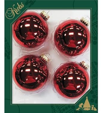 Dekohelden24 Lauschaer Christbaumschmuck - 4er Set Kugeln Uni weihnachtsrot, 8 cm, mit goldenem Krönchen + 50 Schnellaufhänger in Gold
