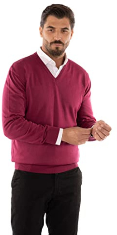 Maglione Uomo Invernale in Lana Merinos Made in Italy Pullover Scollo a V Regular Fit (as6, Alpha, l, Regular, Regular, Fuxia, L)