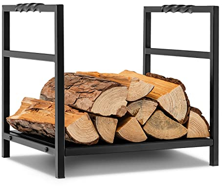 GOPLUS Brennholzregal für Innen Außenbereich, Feuerholzständer Kaminholzhalter, Kaminholzregal Kaminholzhalter Feuerholzregal Kaminholzständer Brennholz Holzhalter Zubehör für Holzöfen, schwarz